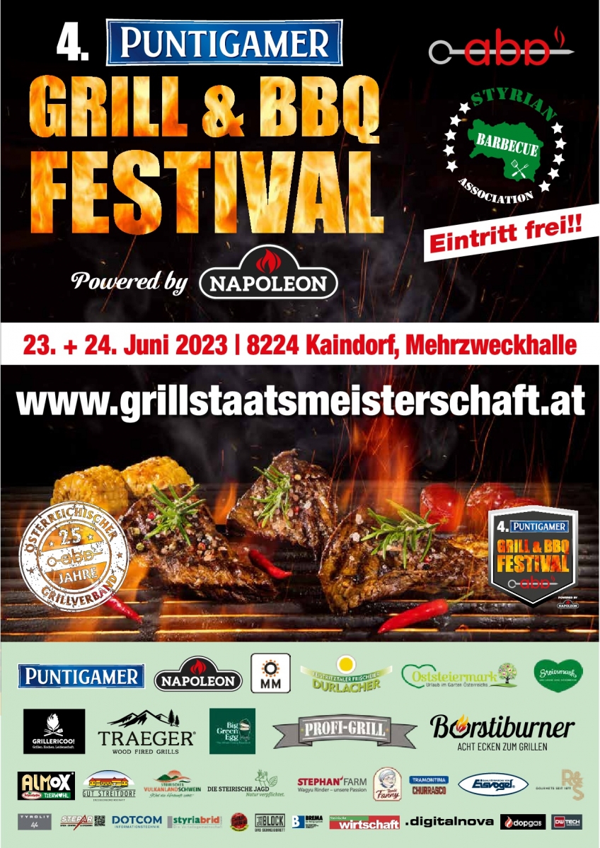 aba BBQ - Save the date 23. und 24. Juni 2023 in Kaindorf bei Hartberg: 25. Internationales Austrian Grill Open